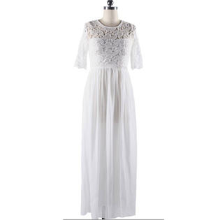 Women Winter Party Dresses Lace Designed Long Chiffon Wedding Dresses Prom Dress White