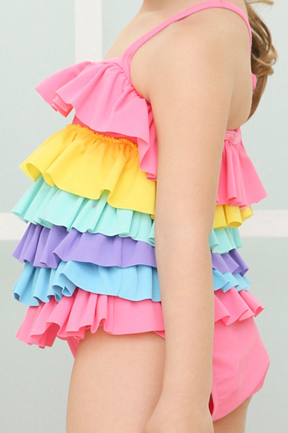 Toddler Girls Strap Neck Colorful Ruffles One Piece Swimwear