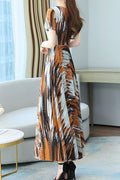 Women Fascinating Square Neck Short Sleeve Summer Thin Printed Style Charming Dress
