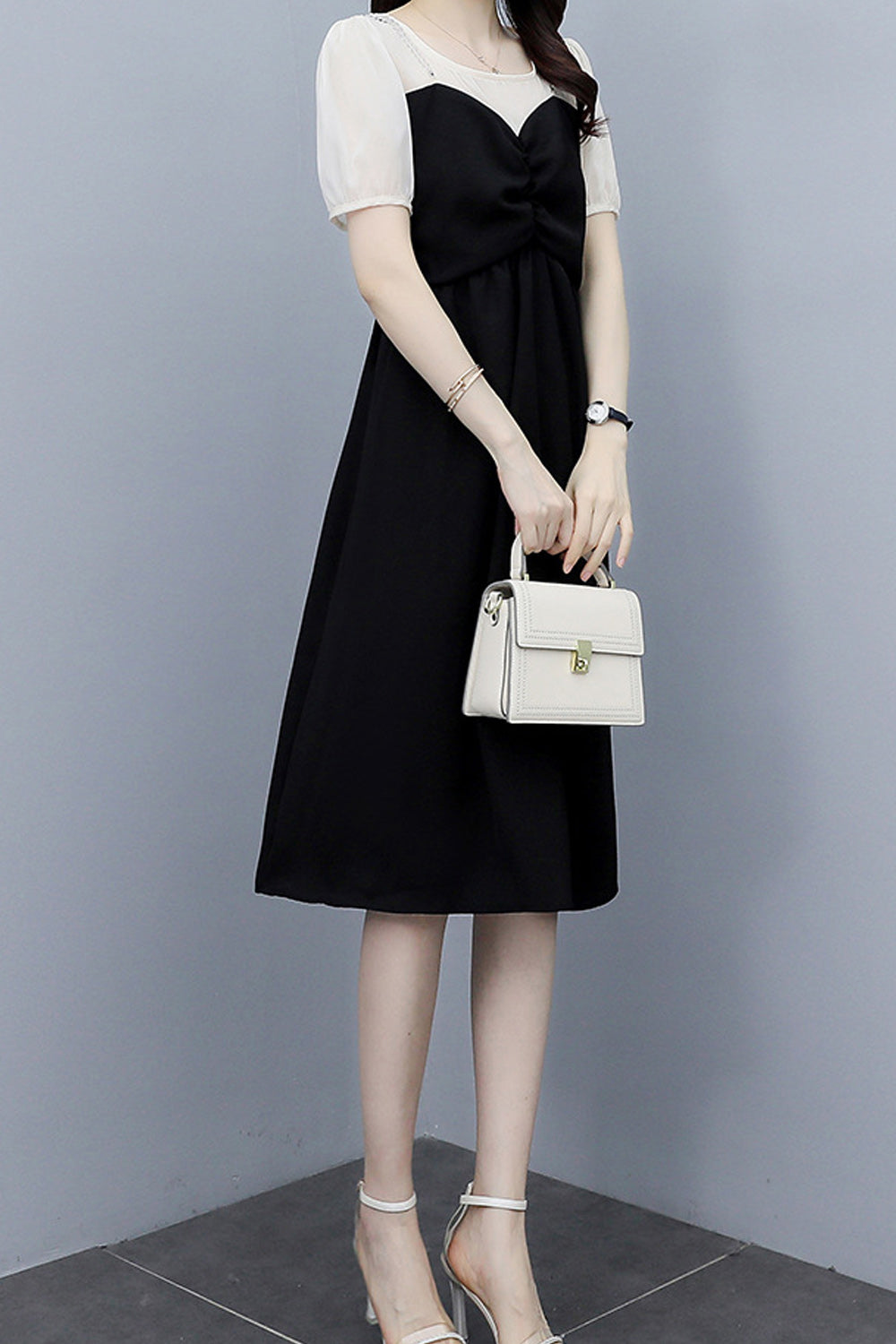Women Soft Solid Pattern Mid Length Casual Short Sleeve Beautiful Dress