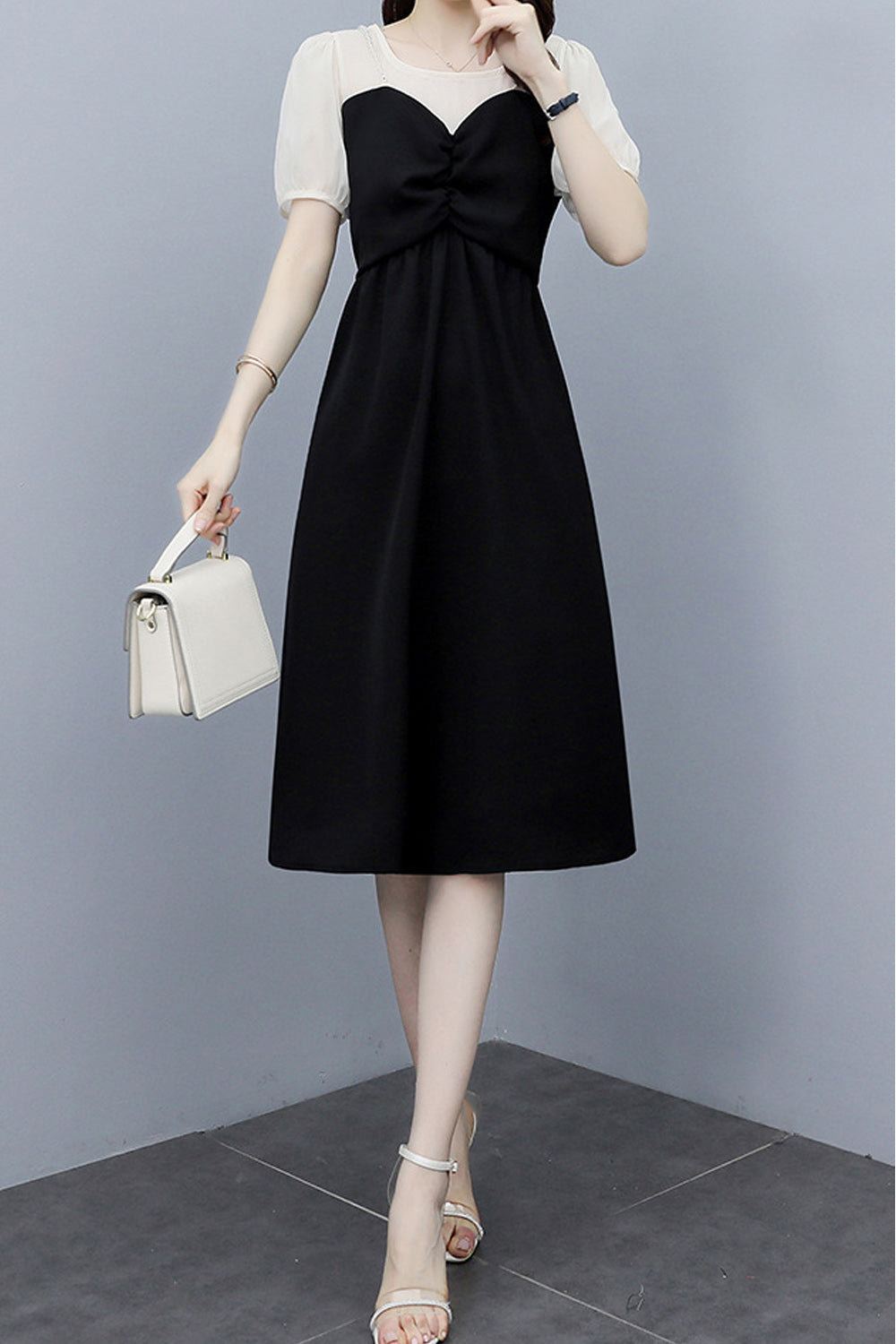Women Soft Solid Pattern Mid Length Casual Short Sleeve Beautiful Dress