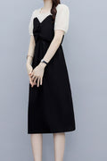 Women Soft Solid Pattern Mid Length Casual Short Sleeve Beautiful Dress