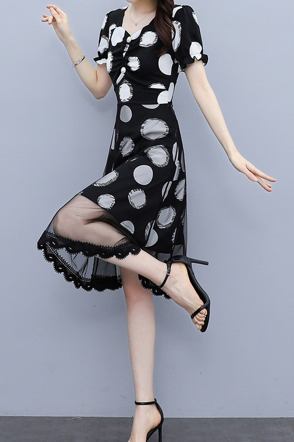 Women Short Sleeve Splendid Printed Pattern Thin Hem Summer Dress