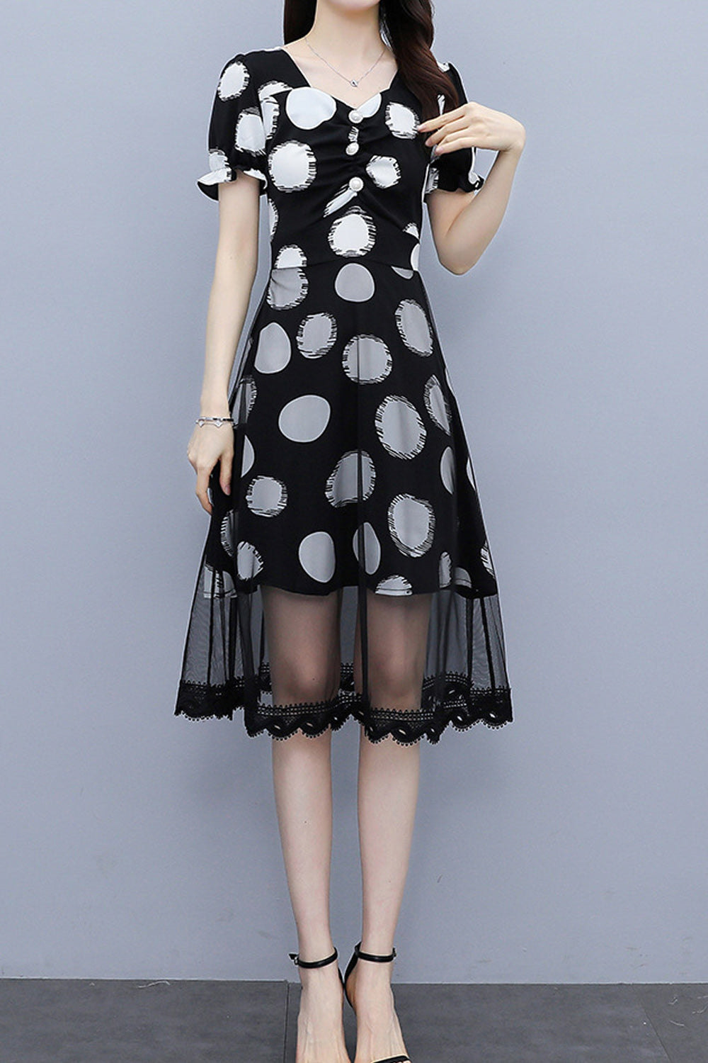 Women Short Sleeve Splendid Printed Pattern Thin Hem Summer Dress