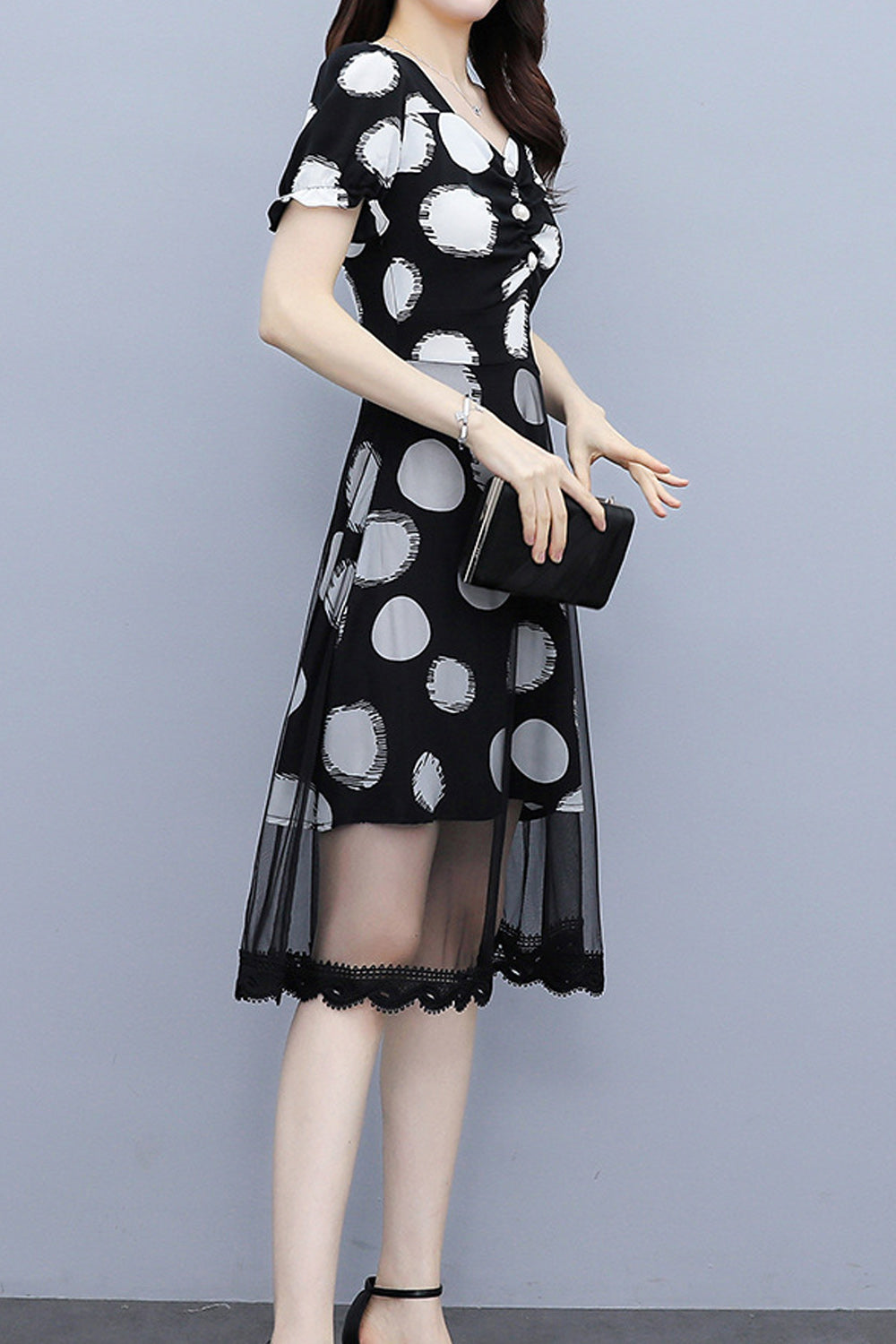 Women Short Sleeve Splendid Printed Pattern Thin Hem Summer Dress