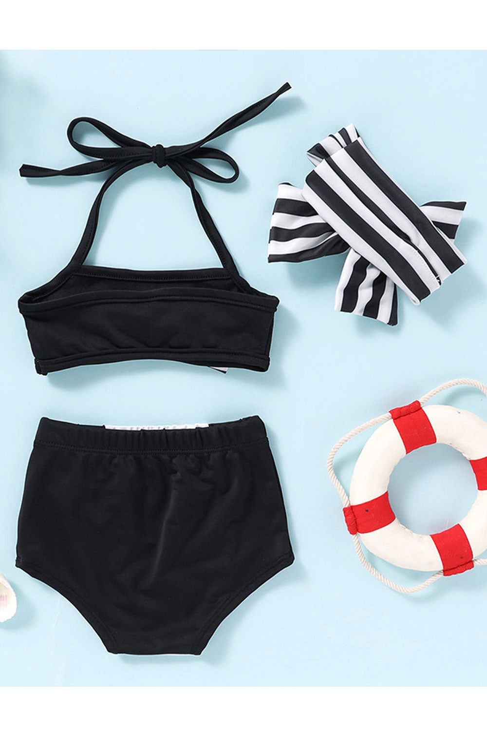 Toddler Girls Cute Elastic Waist Two Piece Strap Neck Swimsuit