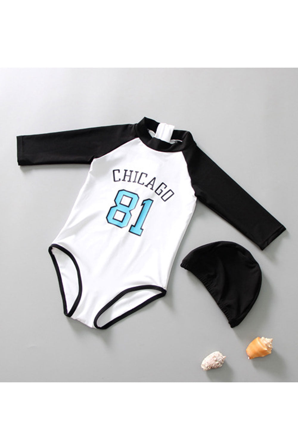 Toddler Girls Long Sleeve Round Neck Printed Style One Piece Soft Swimsuit