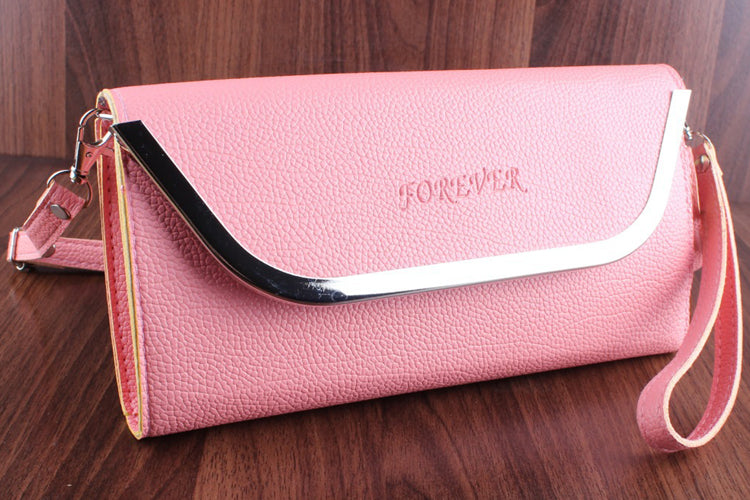 Women's Pink Hand Clutch Wallet With Metal Frame