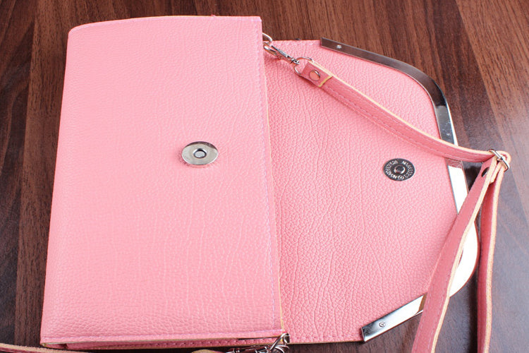 Women's Pink Hand Clutch Wallet With Metal Frame