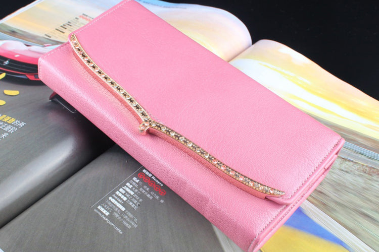 Women's Pink Hand Clutch Wallet With Metal Frame