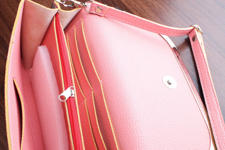 Women's Pink Hand Clutch Wallet With Metal Frame