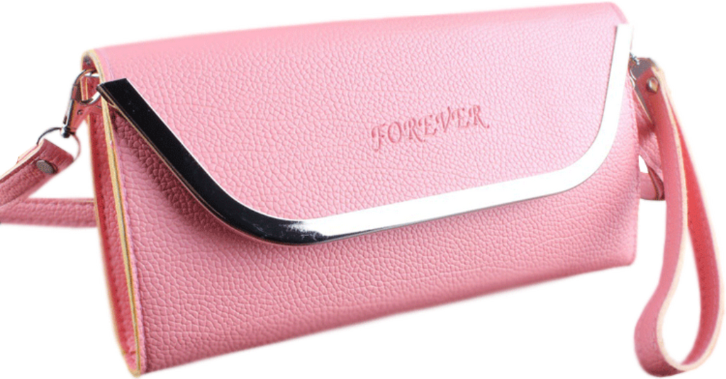 Women's Pink Hand Clutch Wallet With Metal Frame