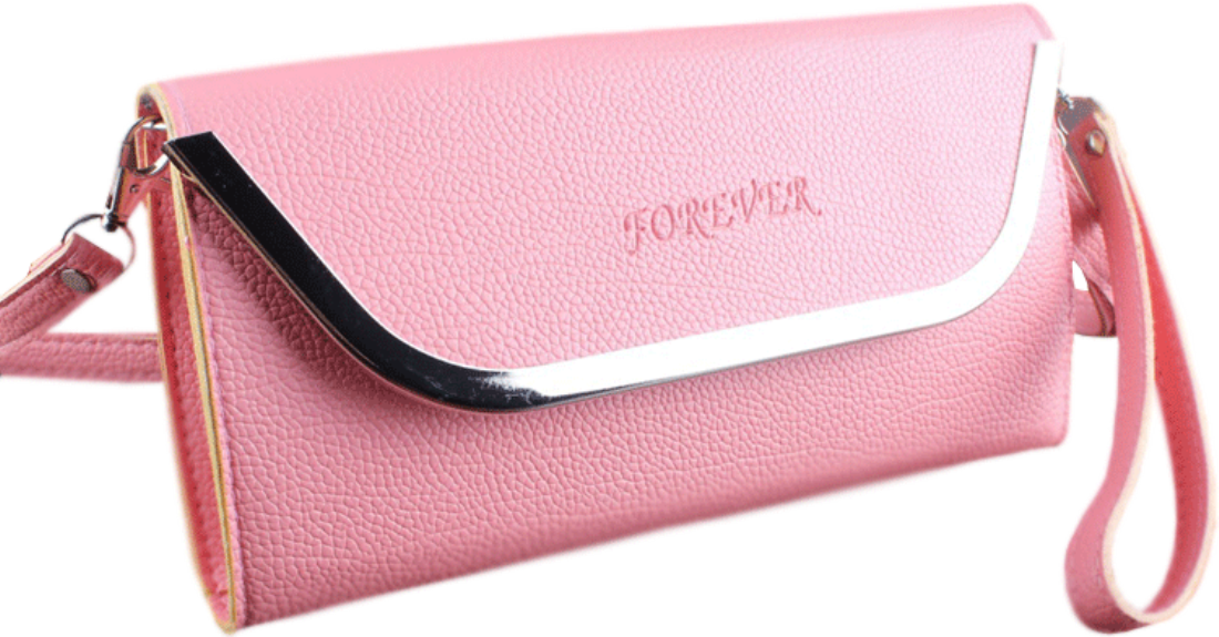 Women's Pink Hand Clutch Wallet With Metal Frame
