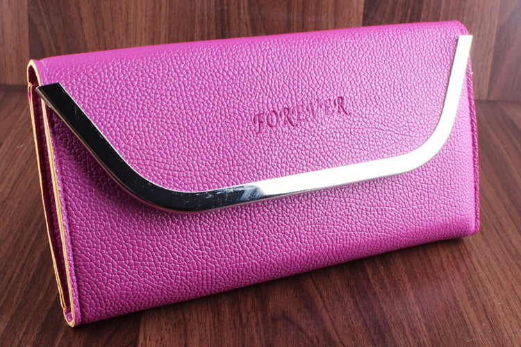 Women's Purple Hand Clutch Wallet With Metal Frame