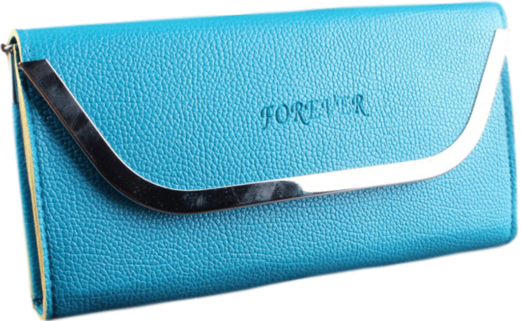 Women's Blue Hand Clutch Wallet With Metal Frame
