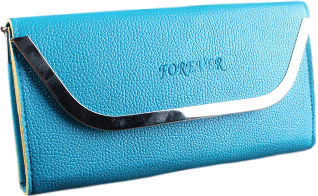 Women's Blue Hand Clutch Wallet With Metal Frame