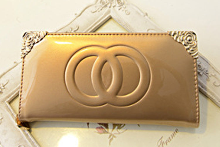 Women's Dual Ring Clutch PU Leather Wallet Beige