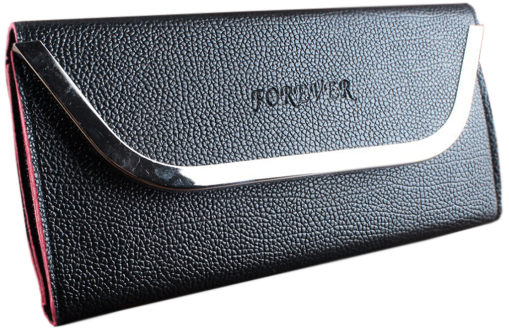 Women's Black Hand Clutch Wallet With Metal Frame