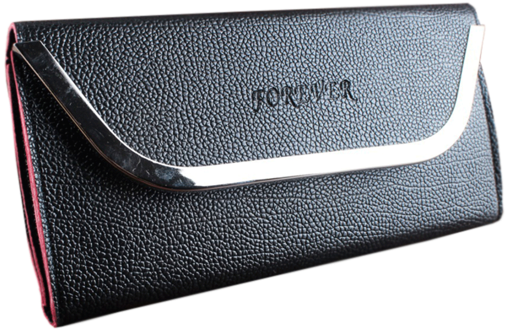 Women's Black Hand Clutch Wallet With Metal Frame