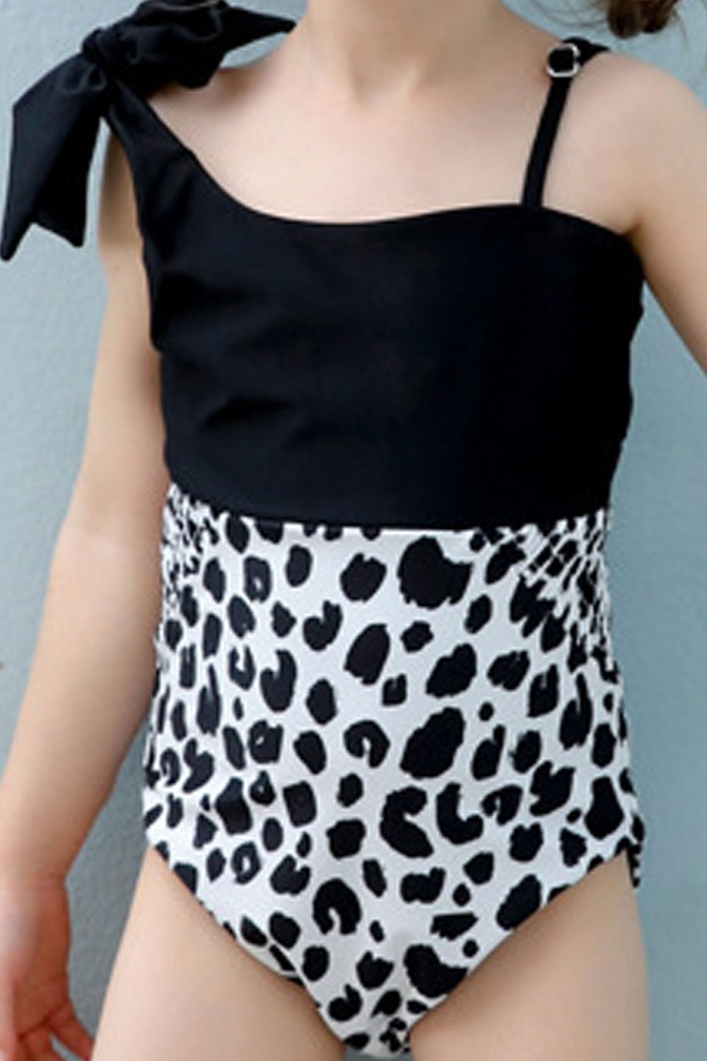 Toddler Girls Leopard Pattern One Piece Breathable Round Neck Swimsuit