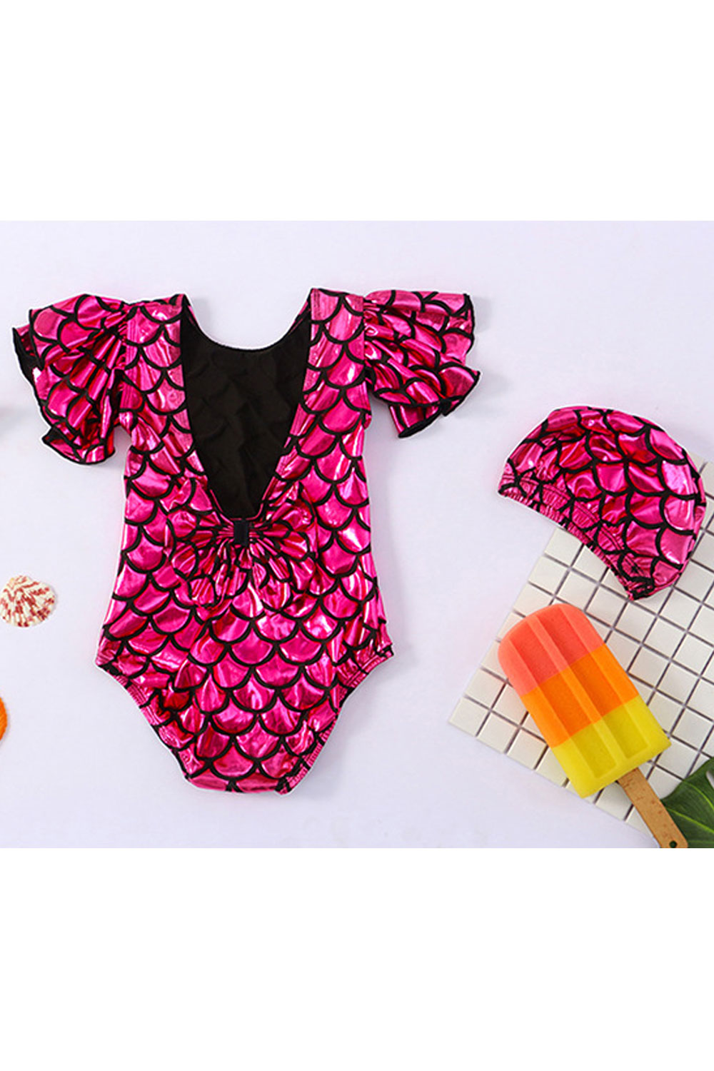 Toddler Girls Round Neck One Piece Shiny Beach Summer Season Swimwear