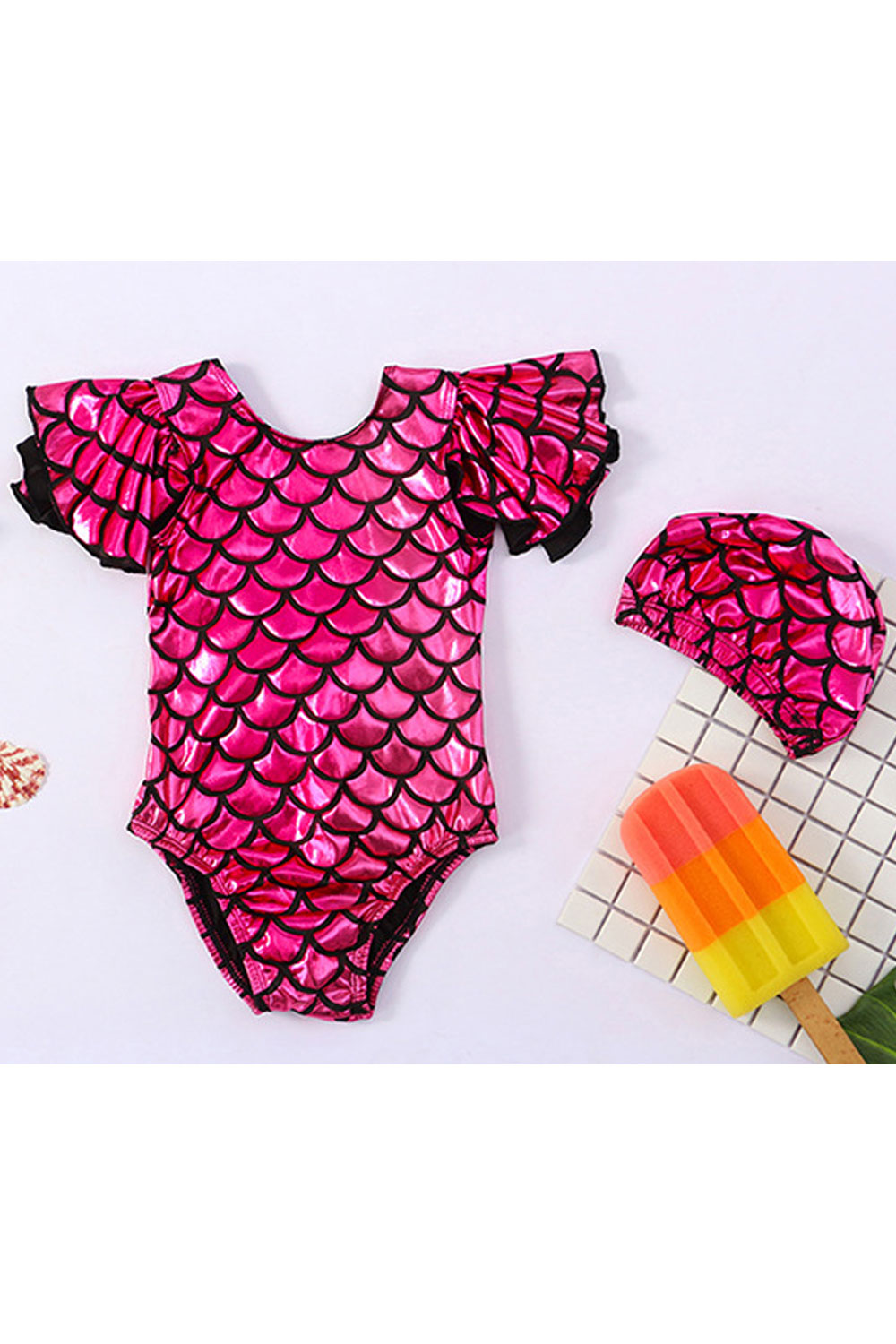 Toddler Girls Round Neck One Piece Shiny Beach Summer Season Swimwear