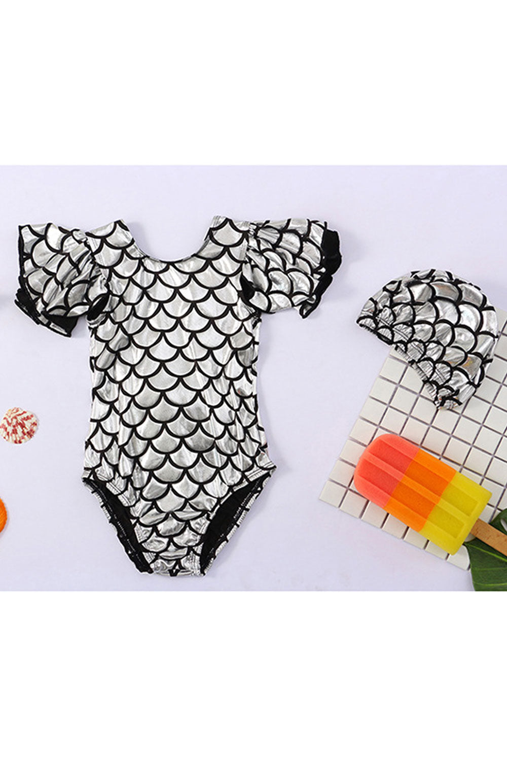 Toddler Girls Round Neck One Piece Shiny Beach Summer Season Swimwear