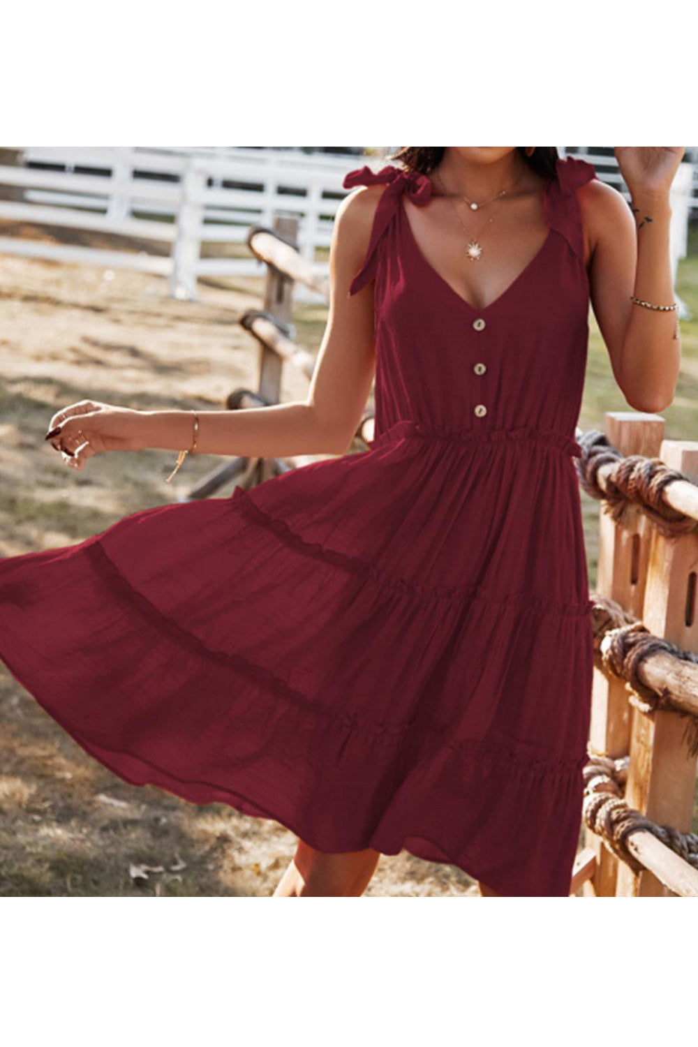 Women Deep V-Neck Superb Sleeveless Solid Colored Soft Summer Season Dress