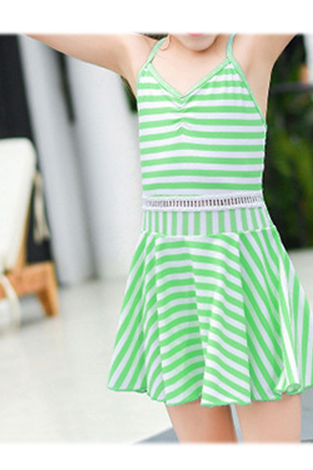 Toddler Girls Trendy Striped Pattern One Piece Soft Breathable Swimsuit