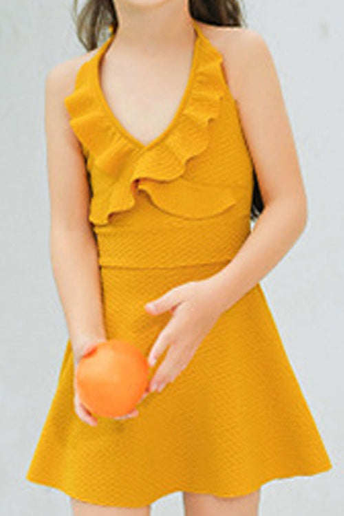 Baby Girls Halter Tie Ruffle Decoration One Piece Swimwear