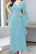 Women Solid Color V-Neck Mid Length Thin Fashionable Loose Dress