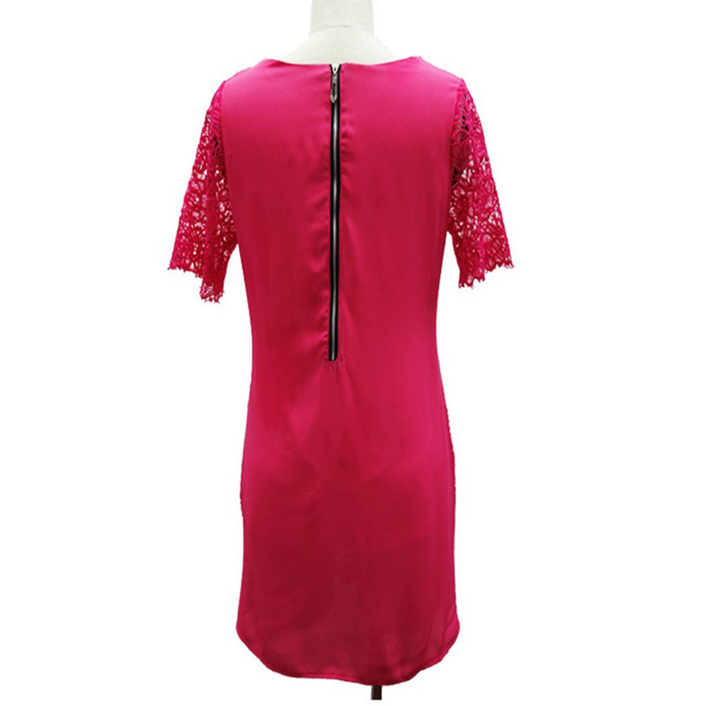 Women Short Sleeves Elegant Flower Designed Lace Blouse