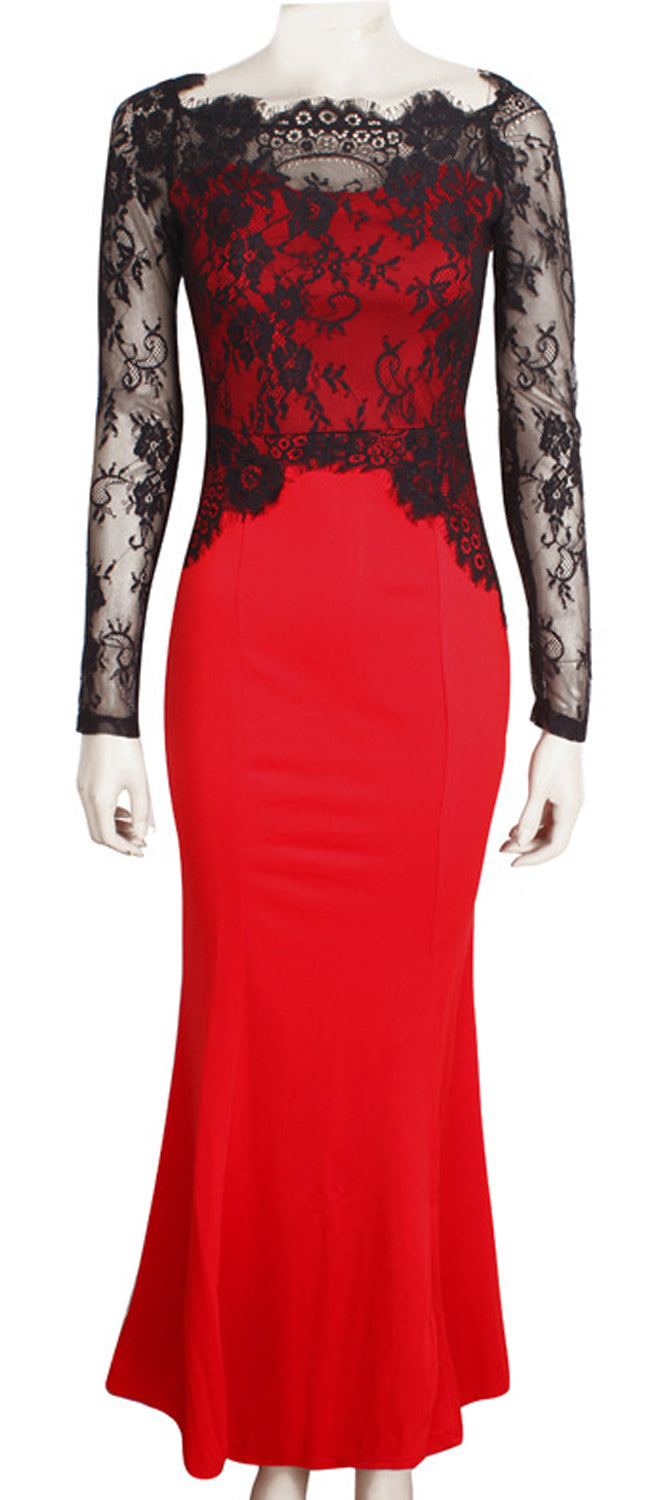 Women's Big Swing Lace Design Fishtail Skirt Style Long Dress