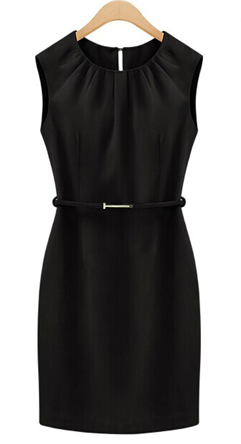 Women's Sleeveless Solid Pattern Vest Skirt Style