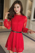 Women Long Sleeves Fastening Waist Style