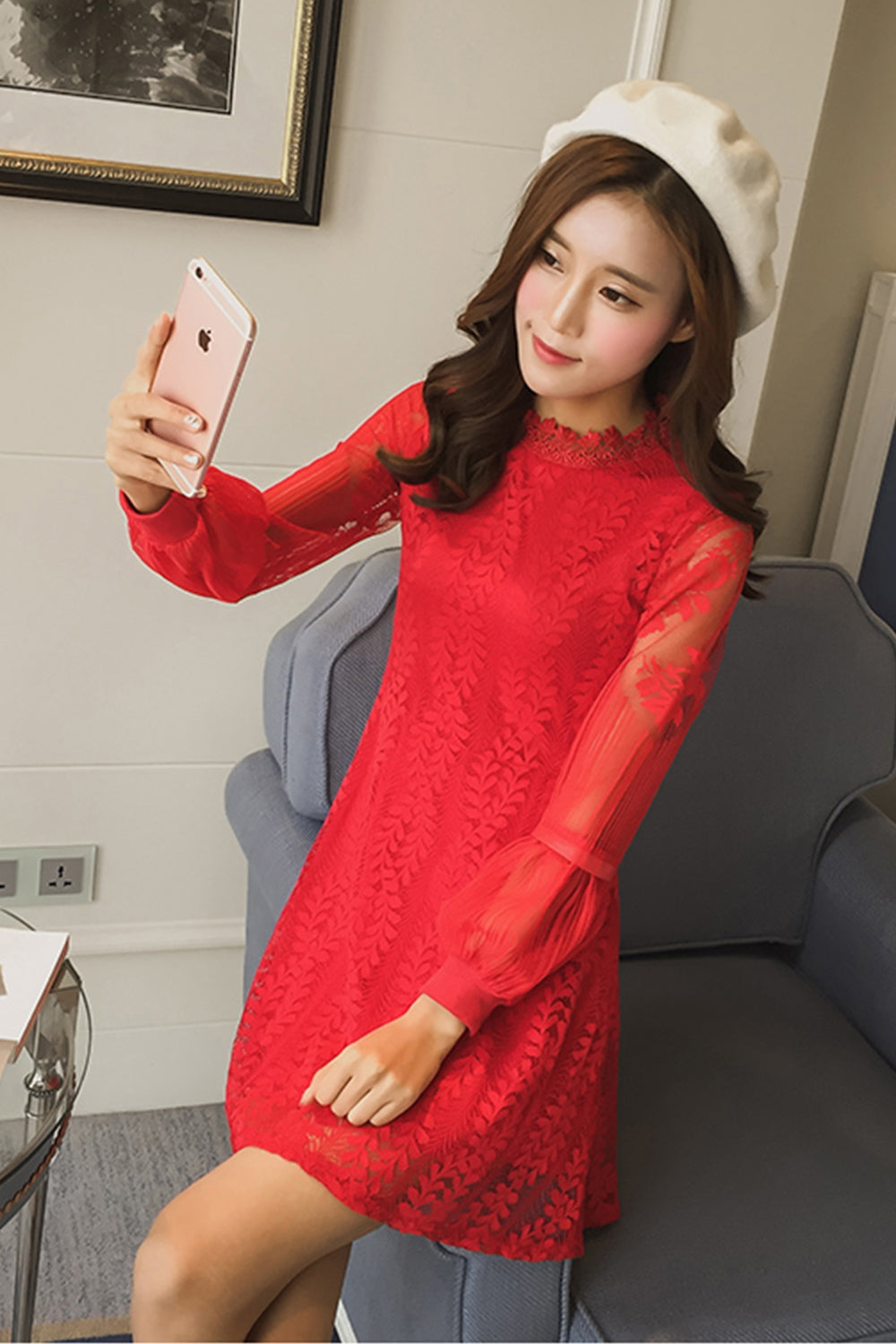 Women Long Sleeves Fastening Waist Style