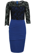 Women's Lace Decorated Top Bodycon Dress Blue