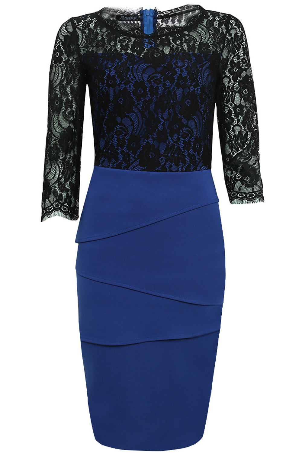 Women's Lace Decorated Top Bodycon Dress Blue