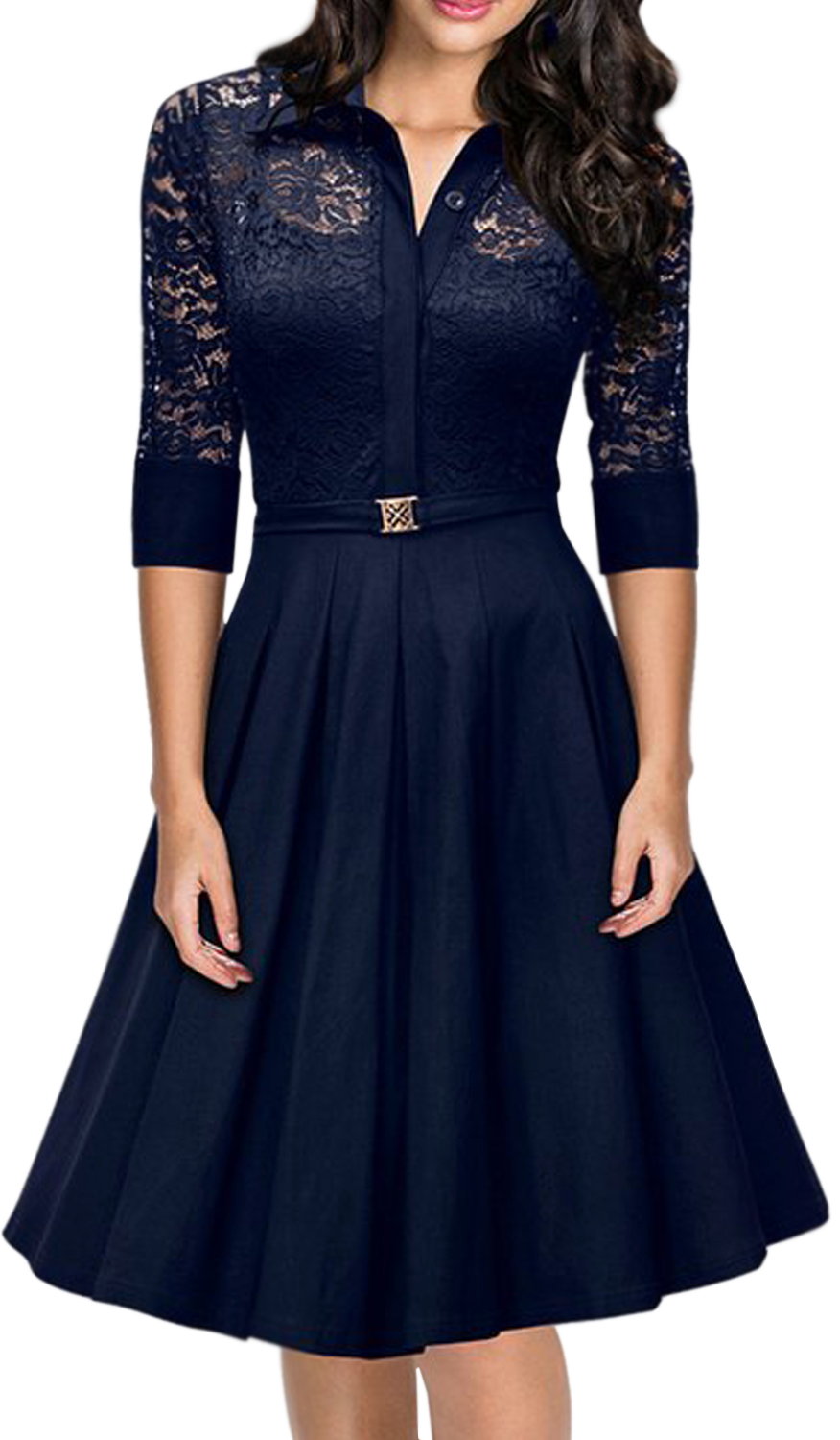 Women Collar Halter Skirt Style Slim Waist Lace Dress
