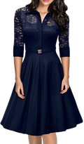 Women Collar Halter Skirt Style Slim Waist Lace Dress