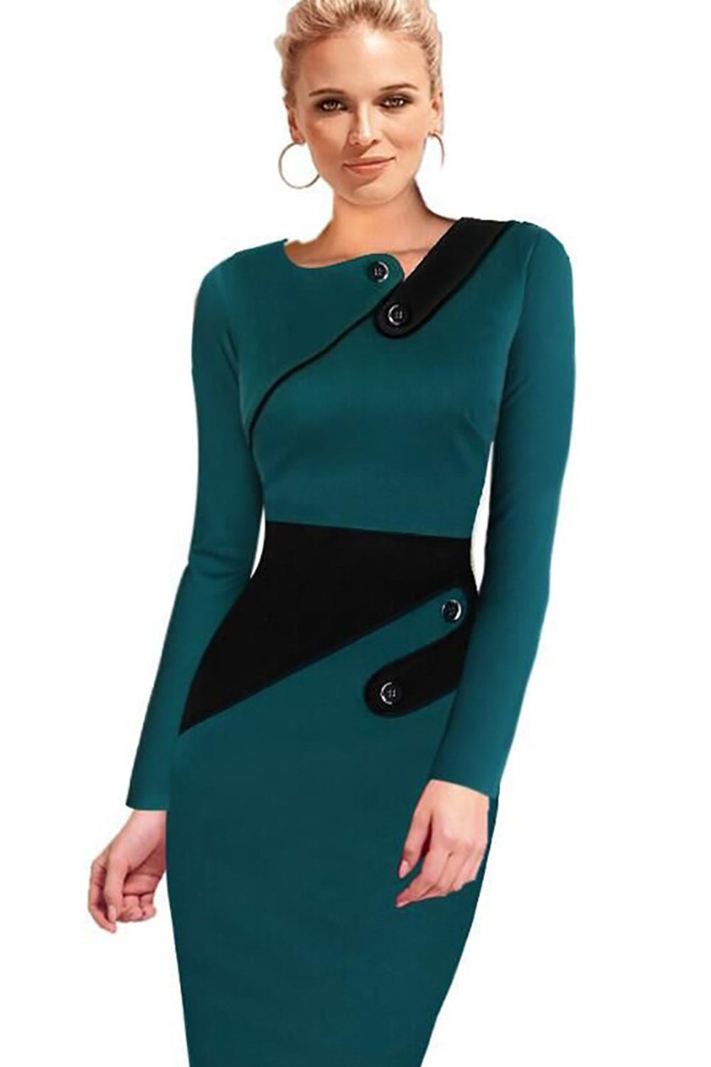 Women Bodycon Long Sleevess Slim Evening Formal Dress Green