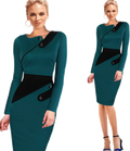 Women Bodycon Long Sleevess Slim Evening Formal Dress Green
