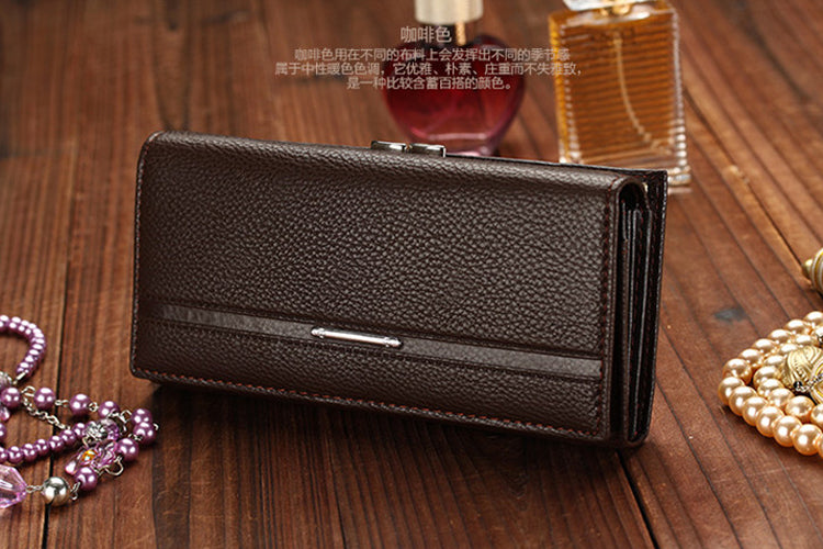Women's Ladies Leather Wallet Long Section Of Multi-Card Coffee
