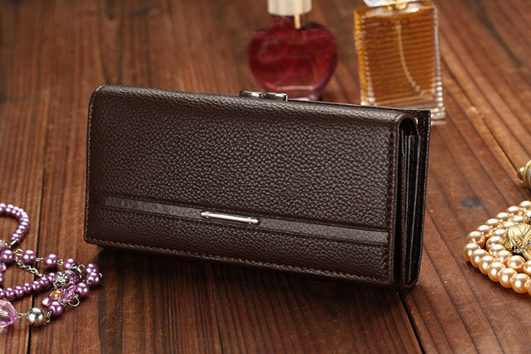 Women's Ladies Leather Wallet Long Section Of Multi-Card Coffee