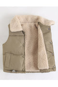 Kids Boys Sleeveless Thin Winter Snap Button Solid Pattern Collar Neck Cute Vest Jacket