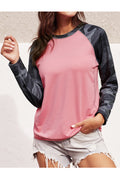 Women Beautiful Contrast Colored Camouflage Pattern Sleeve Sweatshirt