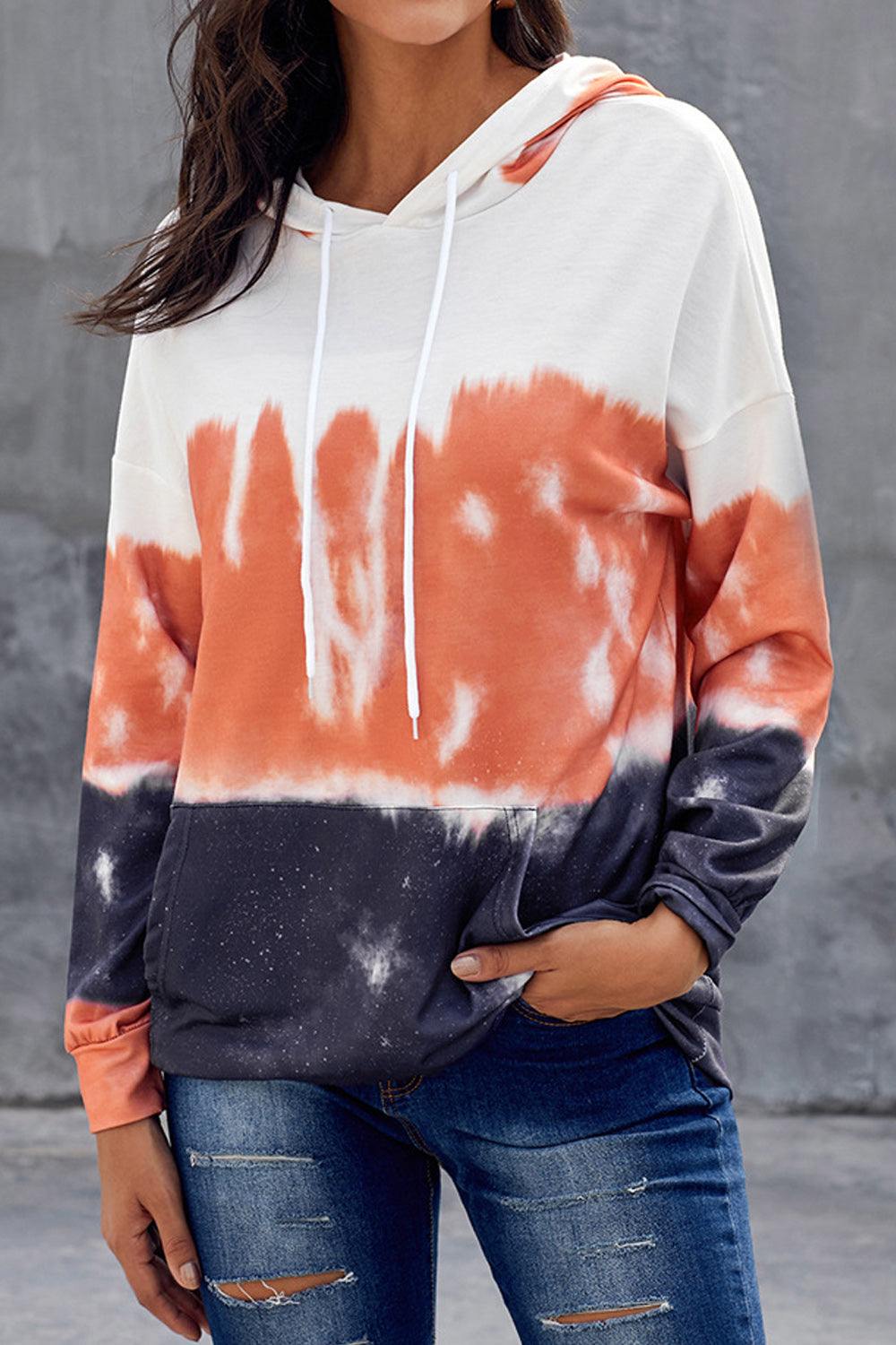 Women Charming Contrast Colored Hooded Neck Long Sleeve Sweatshirt