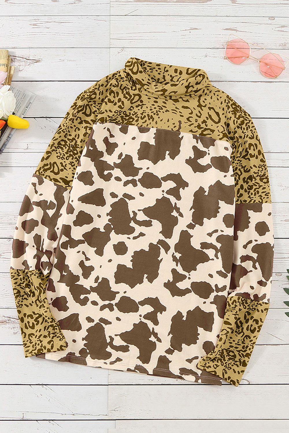 Women Fashionable Leopard Printed High Neck Sweatshirt
