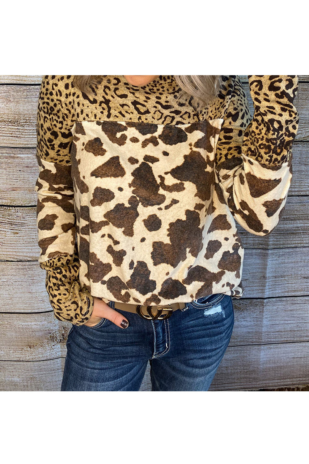 Women Fashionable Leopard Printed High Neck Sweatshirt