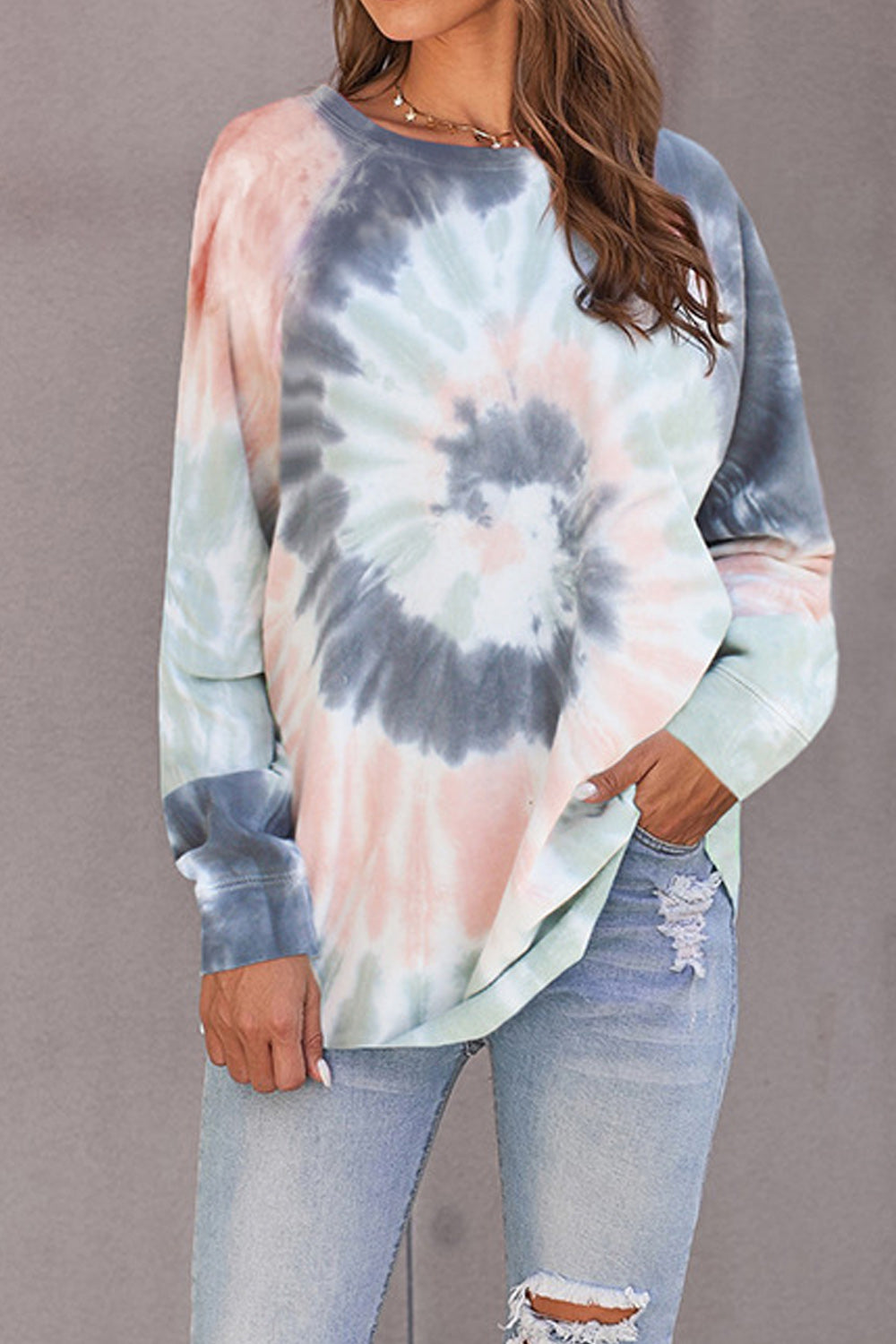 Women Fashionable Dying Printed Warm Sweatshirt